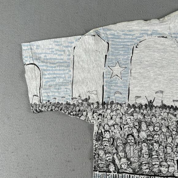 Vintage 90s Baseball AOP Shirt Men’s Large Gray Joe McLain Art All Over Print - Picture 9 of 16